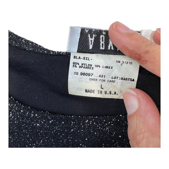 A. Byer Women's Crew Neck 3/4 Sleeve Glittering Cut Out Keyhole Top Black Large - Picture 7 of 8